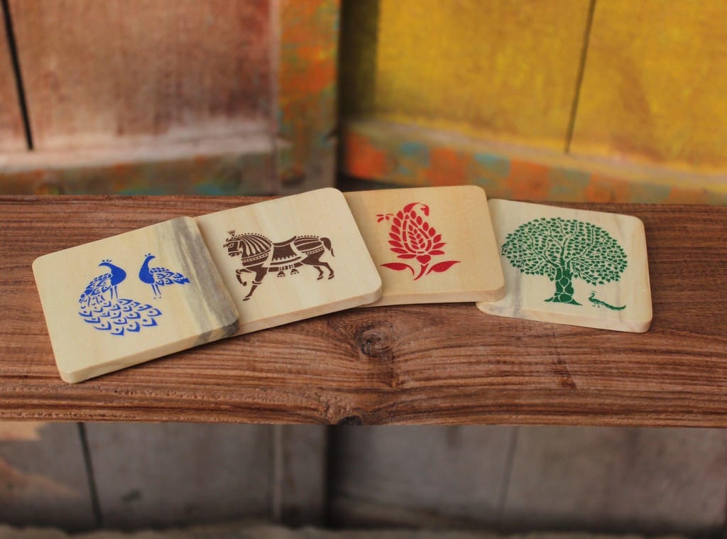 IVEI Sanjhi Print Wooden Coasters - Set of 4