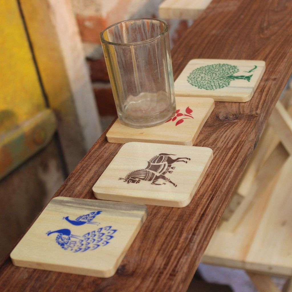 IVEI Sanjhi Print Wooden Coasters - Set of 4