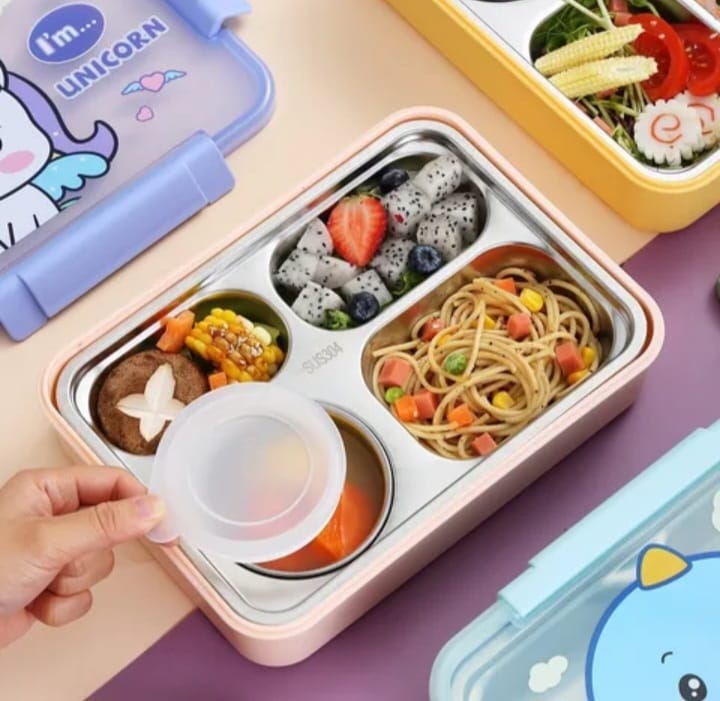 Cartoon Printed 4 Grid Compartment Insulated Tiffin Box for Adult Kids 4 Containers Lunch Box  (1100 ml, Thermoware)