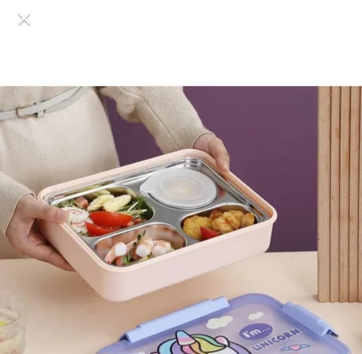 Cartoon Printed 4 Grid Compartment Insulated Tiffin Box for Adult Kids 4 Containers Lunch Box  (1100 ml, Thermoware)