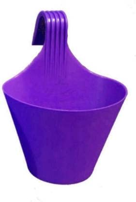 Dbeautify Single Hook Flower Pots, Purple Garden Planters Railing Pots Virgin Plastic Hanging Planters, Pack of 1 planter, Color based on availability