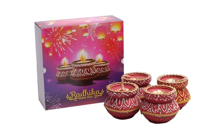 Dbeautify Matka with Wax Candles, Set of 4, Unscented (Traditional)
