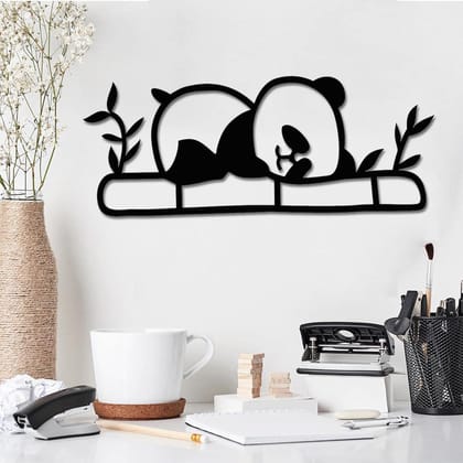 Dbeautify Beautiful Panda Design MDF Wooden Modern Wall Art Hanging for Children Bedroom Decoration in Black Color Size 12 Inches