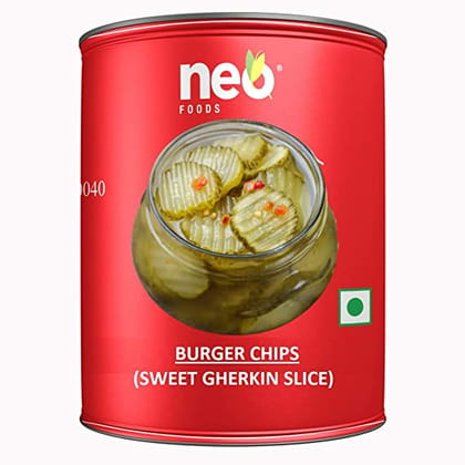 Neo Burger Chips 3 kg Tin I Low Fat Sweet Gherkin Slices, Ready to Eat, No GMO l Vegan l Best for Burgers, Sandwich, Salad making l Healthy Food