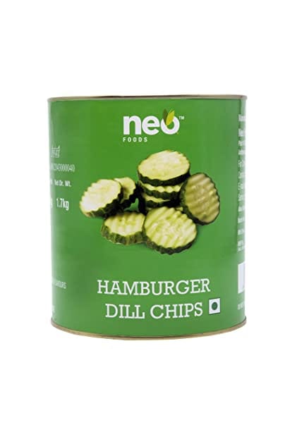 Neo Hamburger Dill Chips - Burger Chips 3 kg Tin I Low Fat Salty Gherkin Slices, Ready to Eat, No GMO l Vegan l Best for Burgers, Sandwich, Salad making l Healthy Food