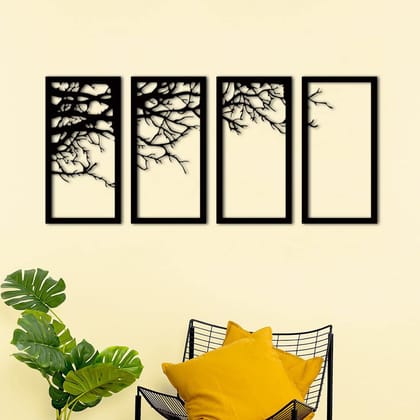 Dbeautify Beautiful Tree Design MDF Wooden Wall Art Hanging for Home & Office Decoration in Black Color Set of 4 Pieces Size: 12 Inches (HI0362)
