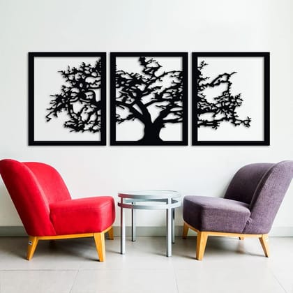 Dbeautify Beautiful Tree Design MDF Wooden Wall Art Hanging for Home & Office Decoration in Black Color Set of 3 Pieces Size: 12 Inches
