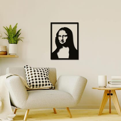 Dbeautify Monalisa Design MDF Wooden Wall Hanging for Home Bedroom & Office Decoration in Black Color Size 12 Inches