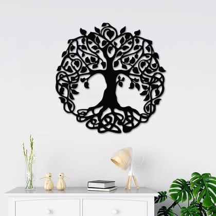 Dbeautify Unique Tree Design MDF Wooden Wall Hanging for Home Bedroom & Office Decoration in Black Color Size 12 Inches