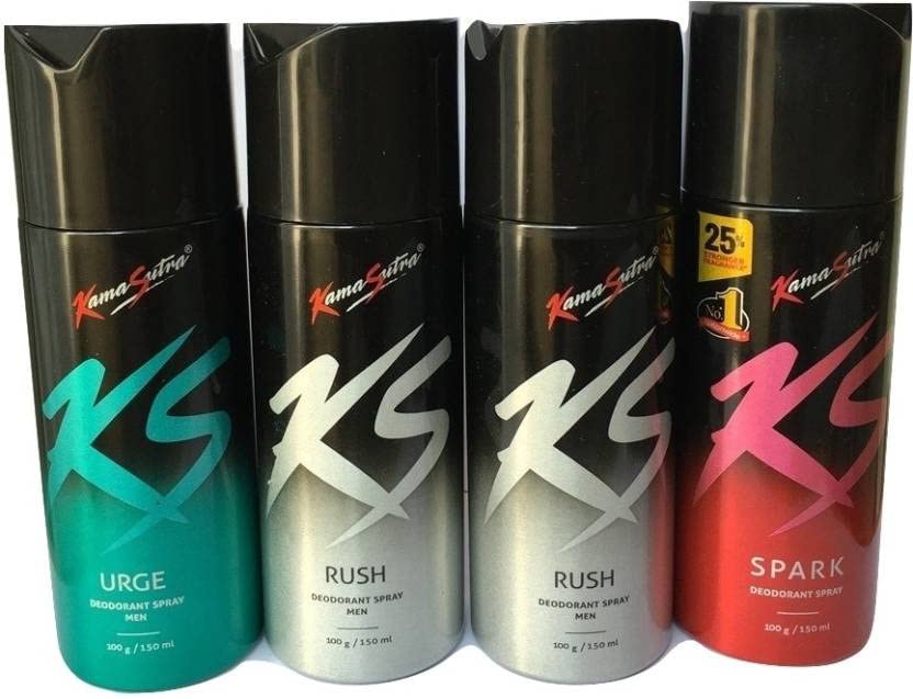 Kamasutra KS 1 URGE AND 2 RUSH 1 SPARK Set OF 4 Deodorant -Unisex 750 ml