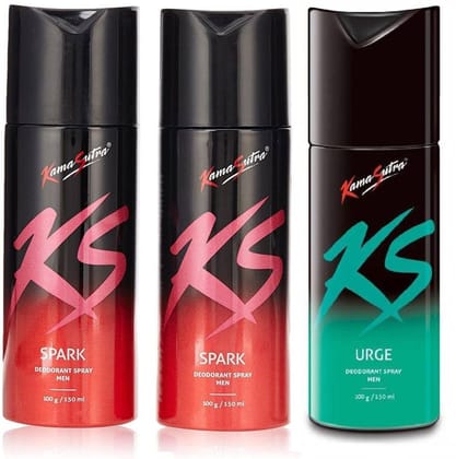 Kamasutra KS Spark, Spark & urge Deodorant Spray Men 150 ml each, Set of 3