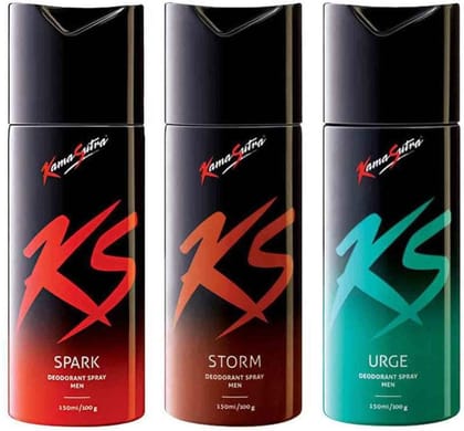 Kamasutra KS Spark, Storm, Urge Perfume Body Spray 150 ML EACH, MEN