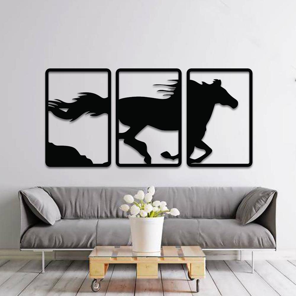 Dbeautify Beautiful Running Horse Design MDF Wooden Modern Wall Art Hanging for Living Room Bedroom & Office Decoration in Black Color Size 12 Inches