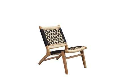 Orchid Homez Hand Woven Lounge Chair Solid Wood Outdoor Chair (Natural, Pre-Assembled) (Black-White)