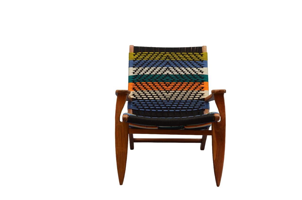 Orchid Homez Hand Woven Lounge Chair with Armrest Solid Wood Outdoor Chair (Natural, Pre-Assembled) (Multicolor)