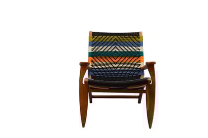 Orchid Homez Hand Woven Lounge Chair with Armrest Solid Wood Outdoor Chair with Stool (Natural, Pre-Assembled)