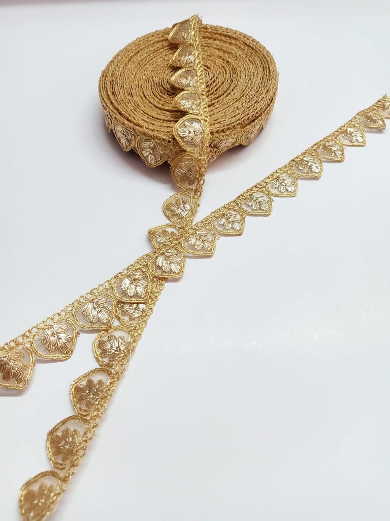 Sewing Perfection:Water Gold-Color & Zari Embroidered Lace Border Material 9 Meter, Pack of 1