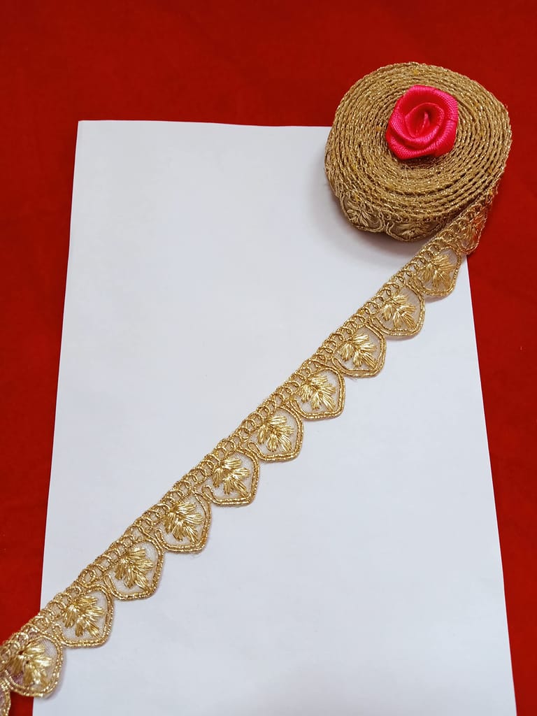 Sewing Perfection:Water Gold-Color & Zari Embroidered Lace Border Material 9 Meter, Pack of 1