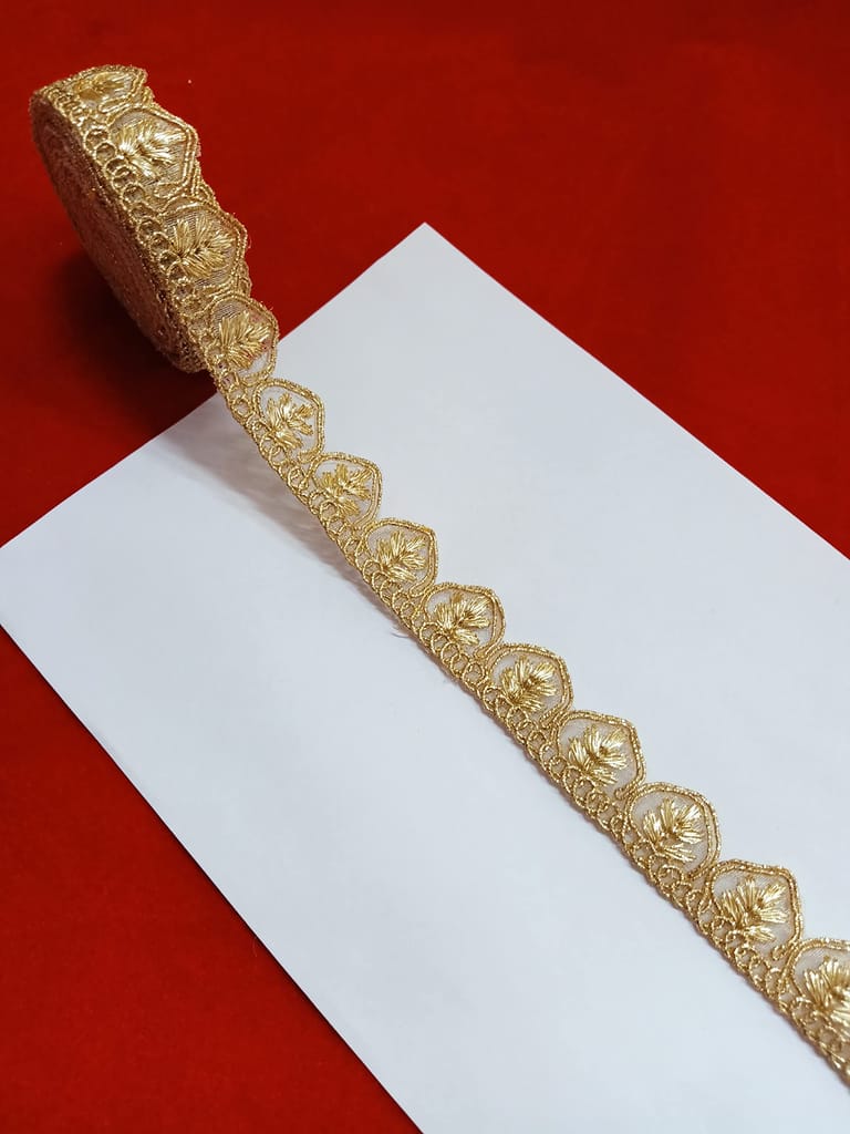 Sewing Perfection:Water Gold-Color & Zari Embroidered Lace Border Material 9 Meter, Pack of 1
