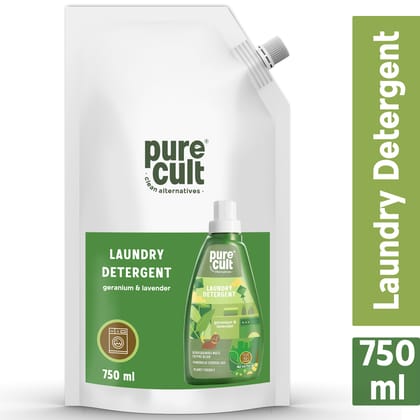 PureCult Laundry Detergent 750ml Super Saver Refill Pack | With Geranium & Lavender Essential Oil