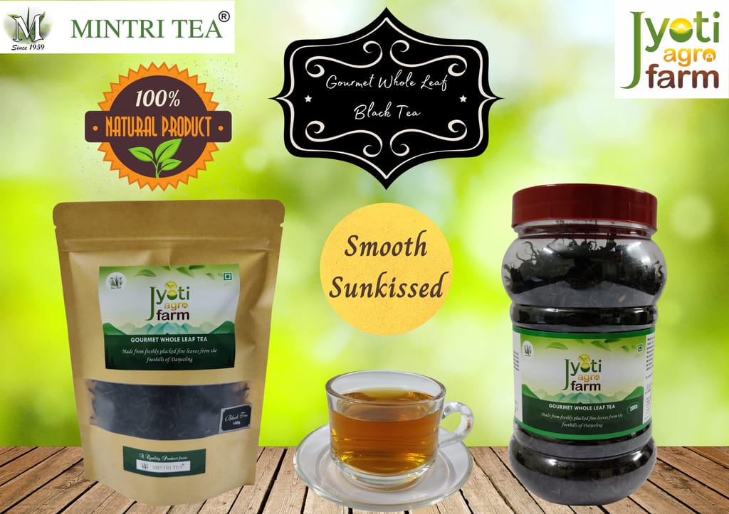 Premium English Orthodox Black Tea from the foothills of Darjeeling | Smooth Sunkissed | Jyoti Agro Farm (200g) | 150 to 200 cups approx | First Flush | Gourmet Whole Leaf Tea by MINTRI TEA
