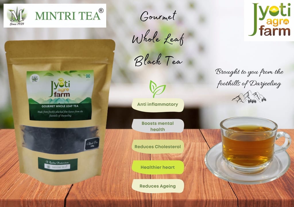 Premium English Orthodox Black Tea from the foothills of Darjeeling | Smooth Sunkissed | Jyoti Agro Farm (100g) | 75 to 100 cups approx | First Flush | Gourmet Whole Leaf Tea by MINTRI TEA