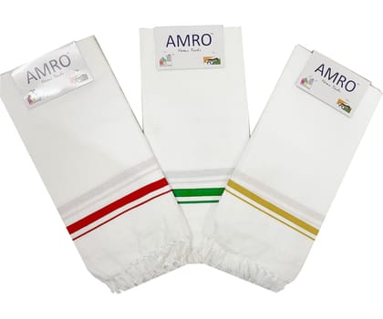 Amro Cotton Bath Towel Thin Light Weight 250 GSM (Set of 3, White, 75 cm x 150 cm, Fast Absorbing)
