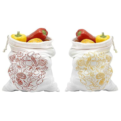 Earth Connect 100% Cotton Vegetable Storage Fridge Bags Eco-Friendly, Non-Toxic, For shopping, , Washable, Reusable (1 RED PRINT, 1 YELLOW PRINT) (WS_T_CP_07)