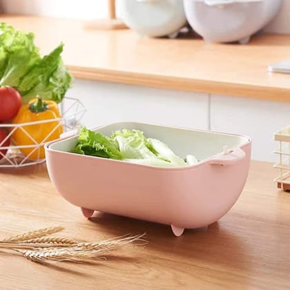 Royalhaat 2-in-1 Rotatable Strainer Colander Bowl with Handles for Washing and Serving Fruits, Vegetables, Pasta and More - Multifunctional Drain Basket