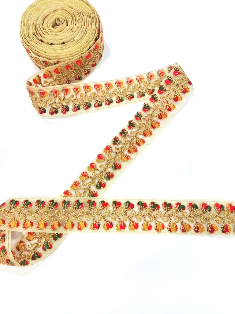 Lace Borders Sewing Ribbon Roll for Women's Saree Dress, Leheng Dupatta,Anarkali Blouse Choli Suits GownCrafts Fancy Beautiful Embroidery Gold Havye Zari & Multi Thread Design Lace 5.08 cm width  (9 Meter)