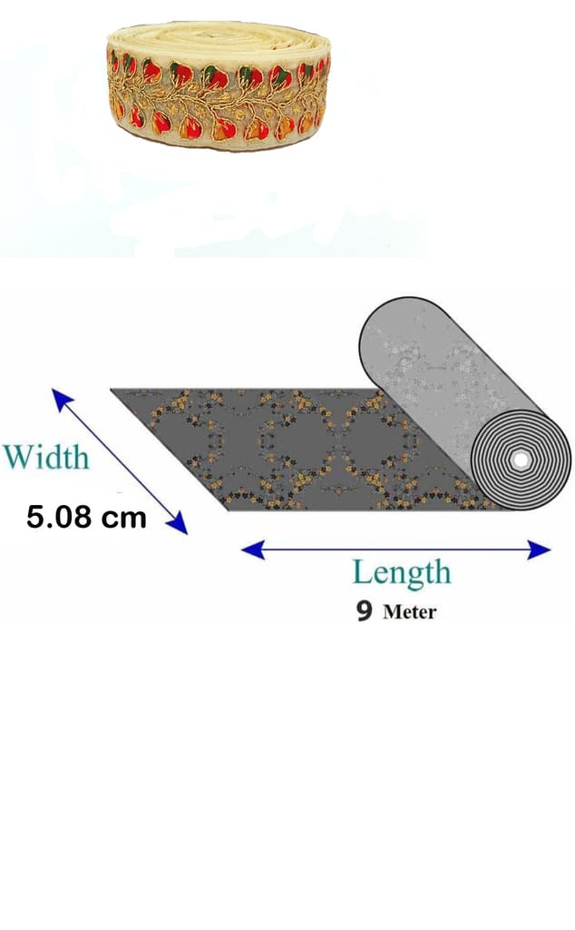 Lace Borders Sewing Ribbon Roll for Women's Saree Dress, Leheng Dupatta,Anarkali Blouse Choli Suits GownCrafts Fancy Beautiful Embroidery Gold Havye Zari & Multi Thread Design Lace 5.08 cm width  (9 Meter)