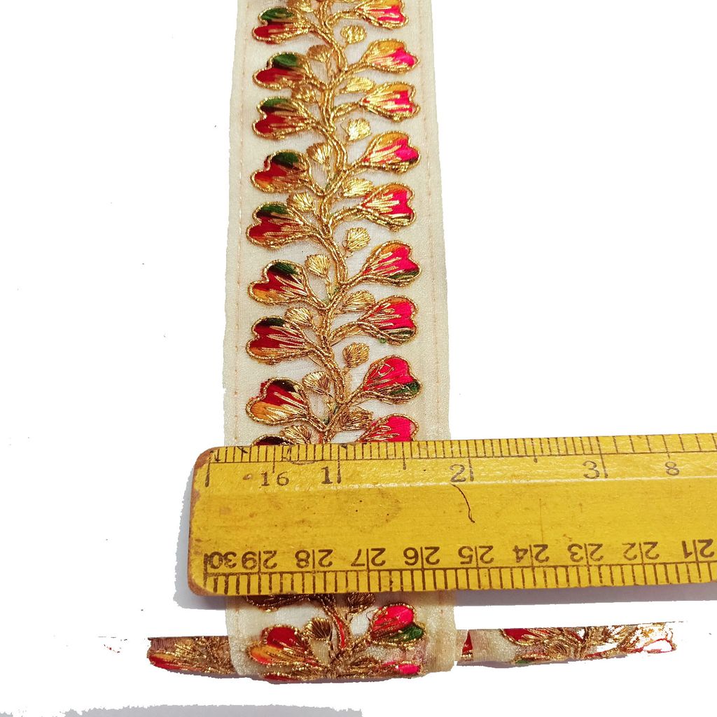 Lace Borders Sewing Ribbon Roll for Women's Saree Dress, Leheng Dupatta,Anarkali Blouse Choli Suits GownCrafts Fancy Beautiful Embroidery Gold Havye Zari & Multi Thread Design Lace 5.08 cm width  (9 Meter)