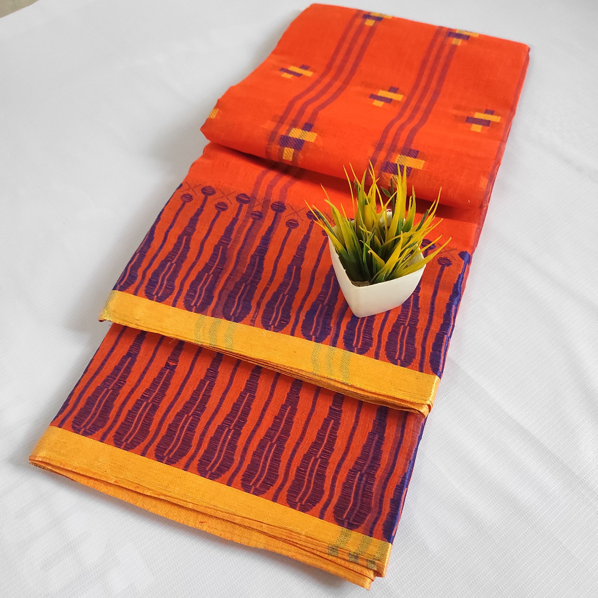 ORIGINAL TANT COTTON SAREE FOR WOMEN -ORANGE