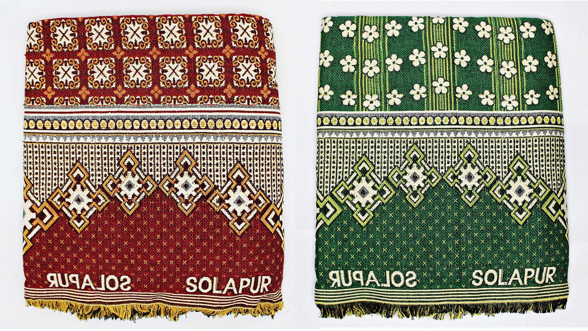 Mandhania MayurPankh Solapur Chaddar 100% Cotton Dailyuse Single Bed Blanket Pack of 2 - Brown - White (7 X 5 Feet)