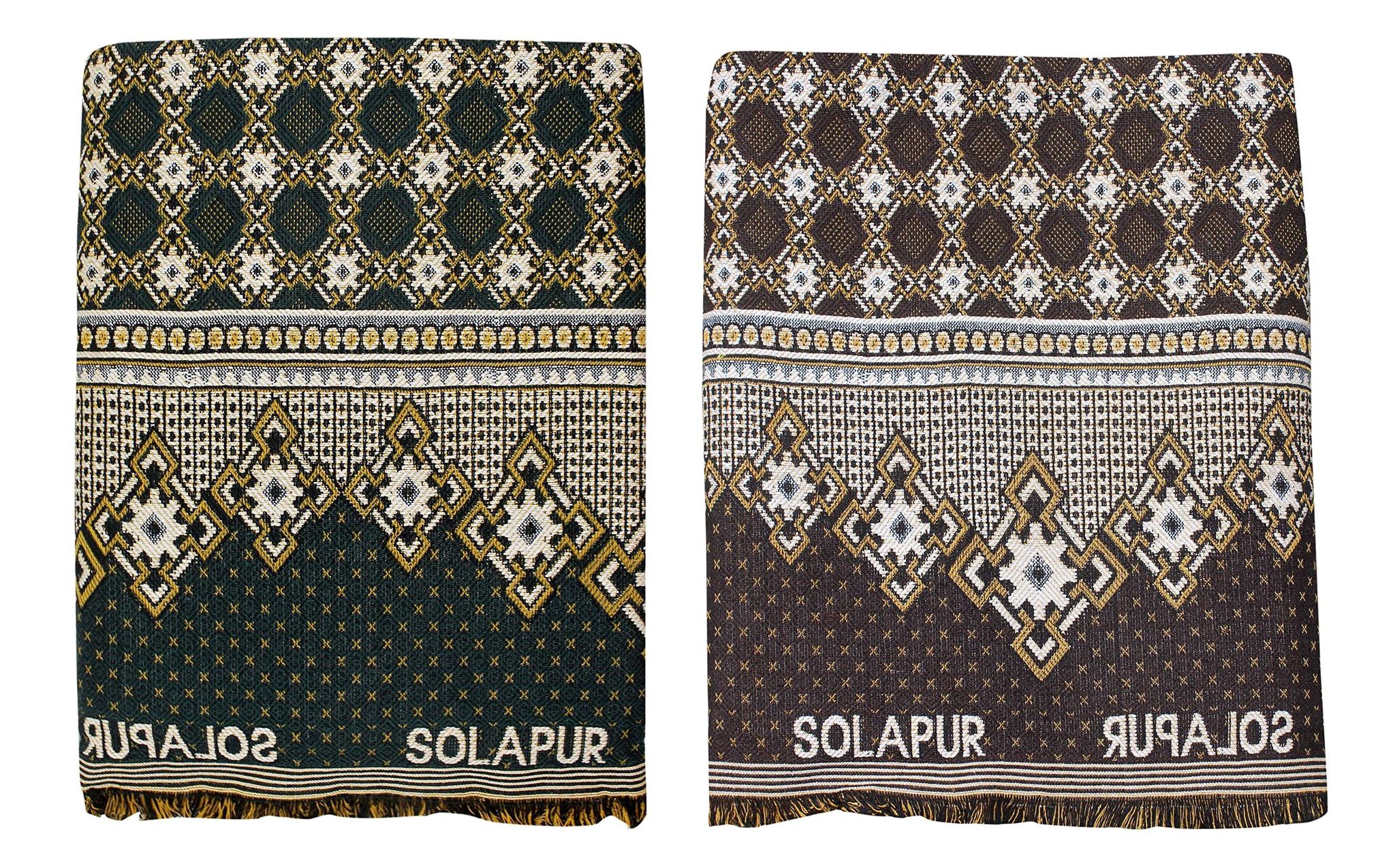 Mandhania MayurPankh Solapur Chaddar 100% Cotton Dailyuse Single Bed Blanket Pack of 2 - Red- Greenish (7 X 5 Feet)