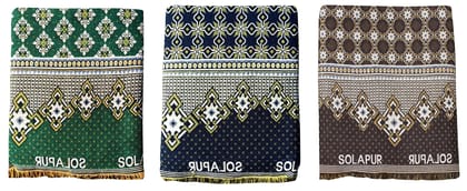 Mandhania Solapur Chaddars 100% Cotton Daily use Single Bed Blanket Pack of 3 - (Assorted Color & Design)