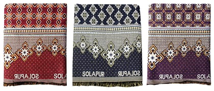 Mandhania Solapur Chaddars 100% Cotton Dailyuse Single Bed Blanket Pack of 3 - Multicolor