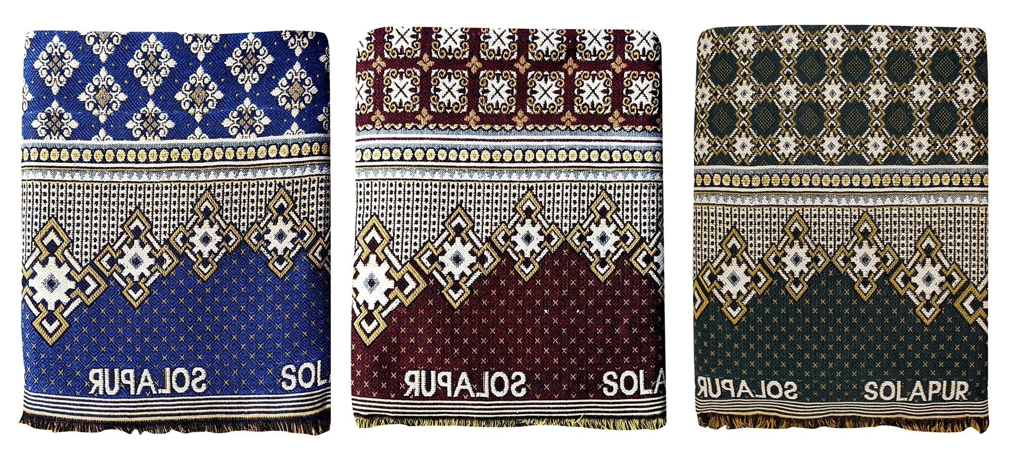 Mandhania MayurPankh Solapuri Chaddars 100% Cotton Dailyuse Single Bed Blanket Pack of 3 - Multicolor