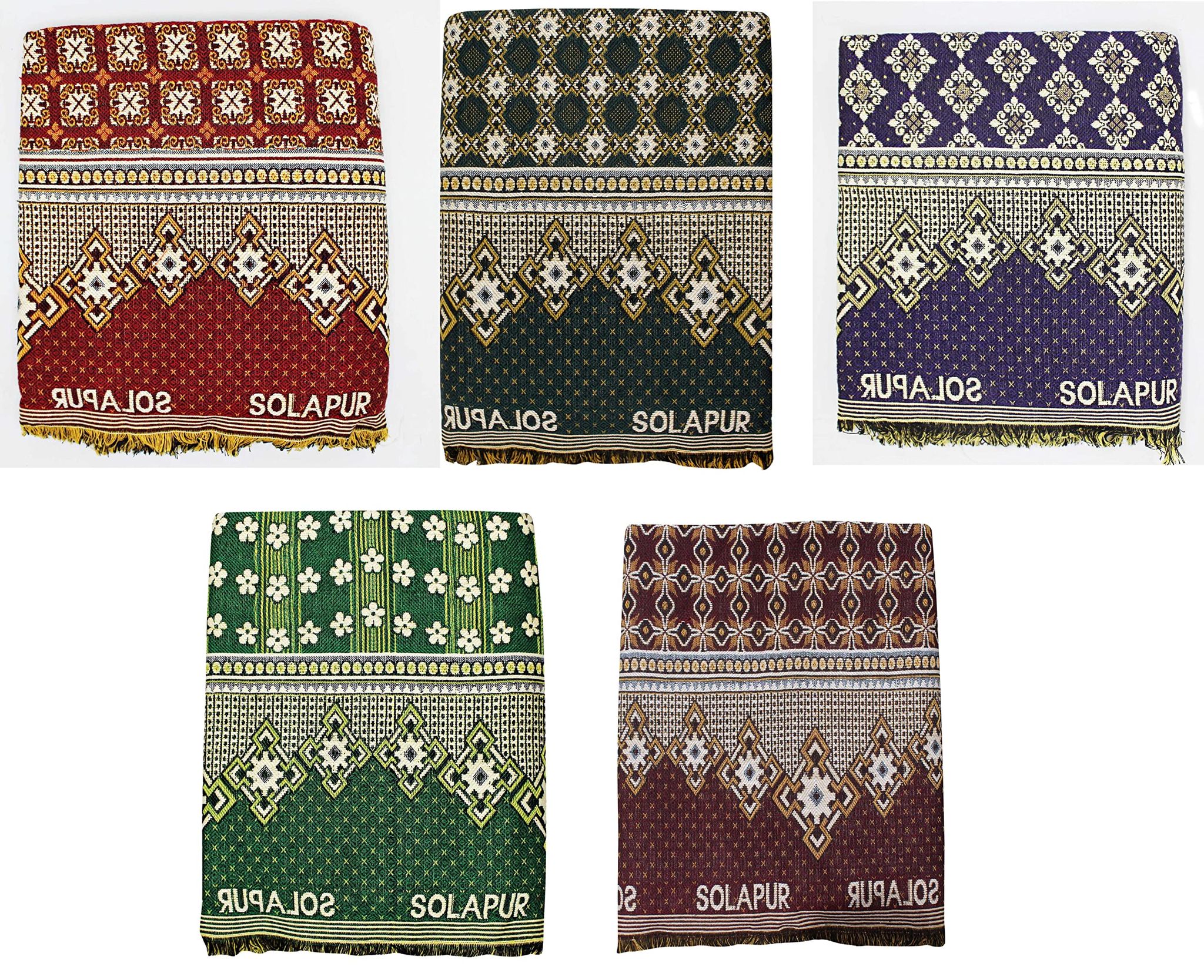 Mandhania Pooja Solapuri Chaddars 100% Cotton Dailyuse Single Bed Blanket Pack of 5 and Design