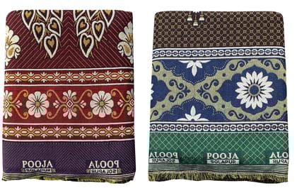 Mandhania Pooja Solapuri Chaddars 100% Cotton Dailyuse Double Bed Blanket Pack of 2 - Multicolor