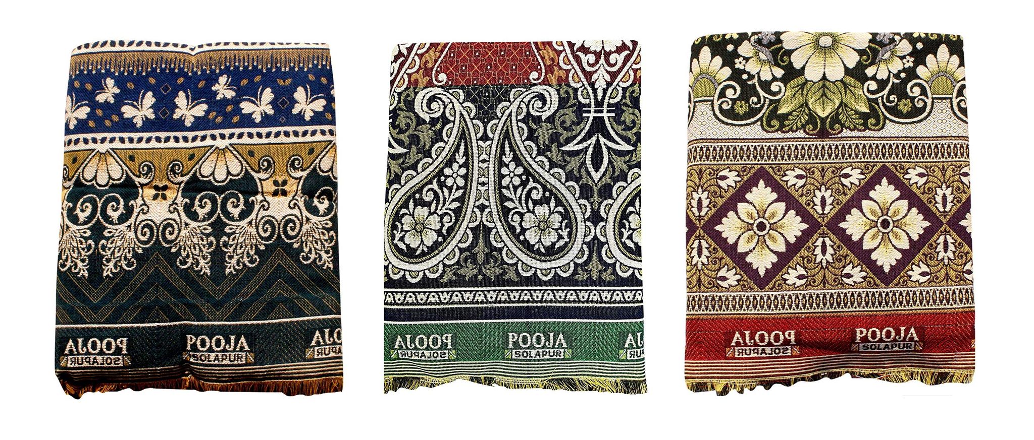Mandhania Pooja Solapuri Chaddars 100% Cotton Dailyuse Double Bed Blanket Pack of 3 - Multicolor