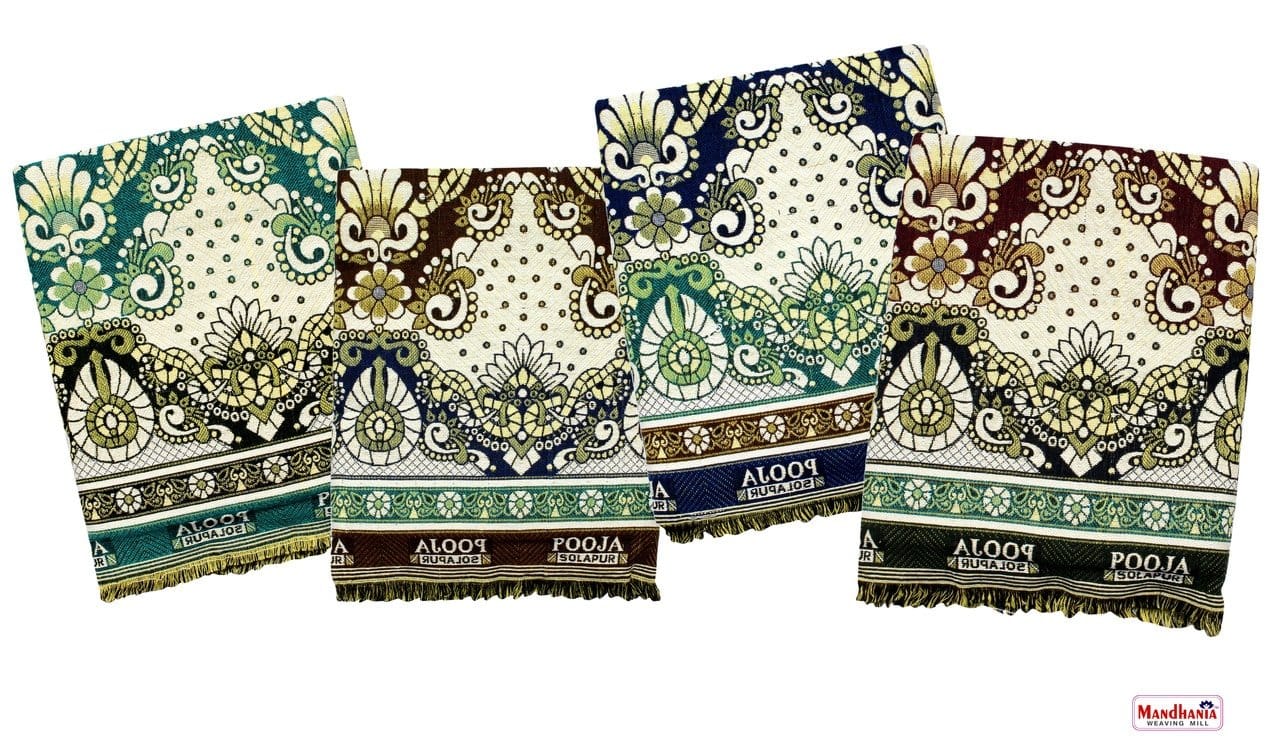Mandhania Pooja Solapuri Chaddars 100% Cotton Dailyuse Double Bed Blanket Pack of 4 - Multicolor