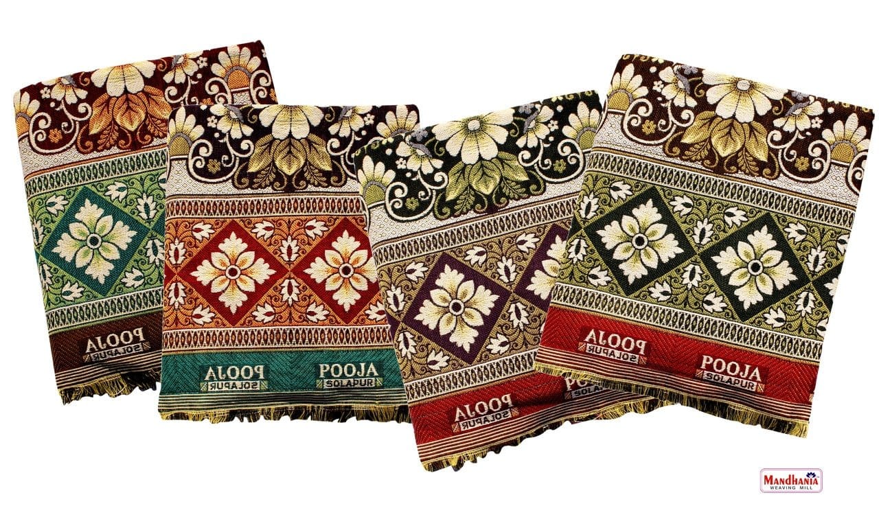 Mandhania Pooja Solapuri Chaddars 100% Cotton Dailyuse Double Bed Blanket Pack of 4 - Multicolor