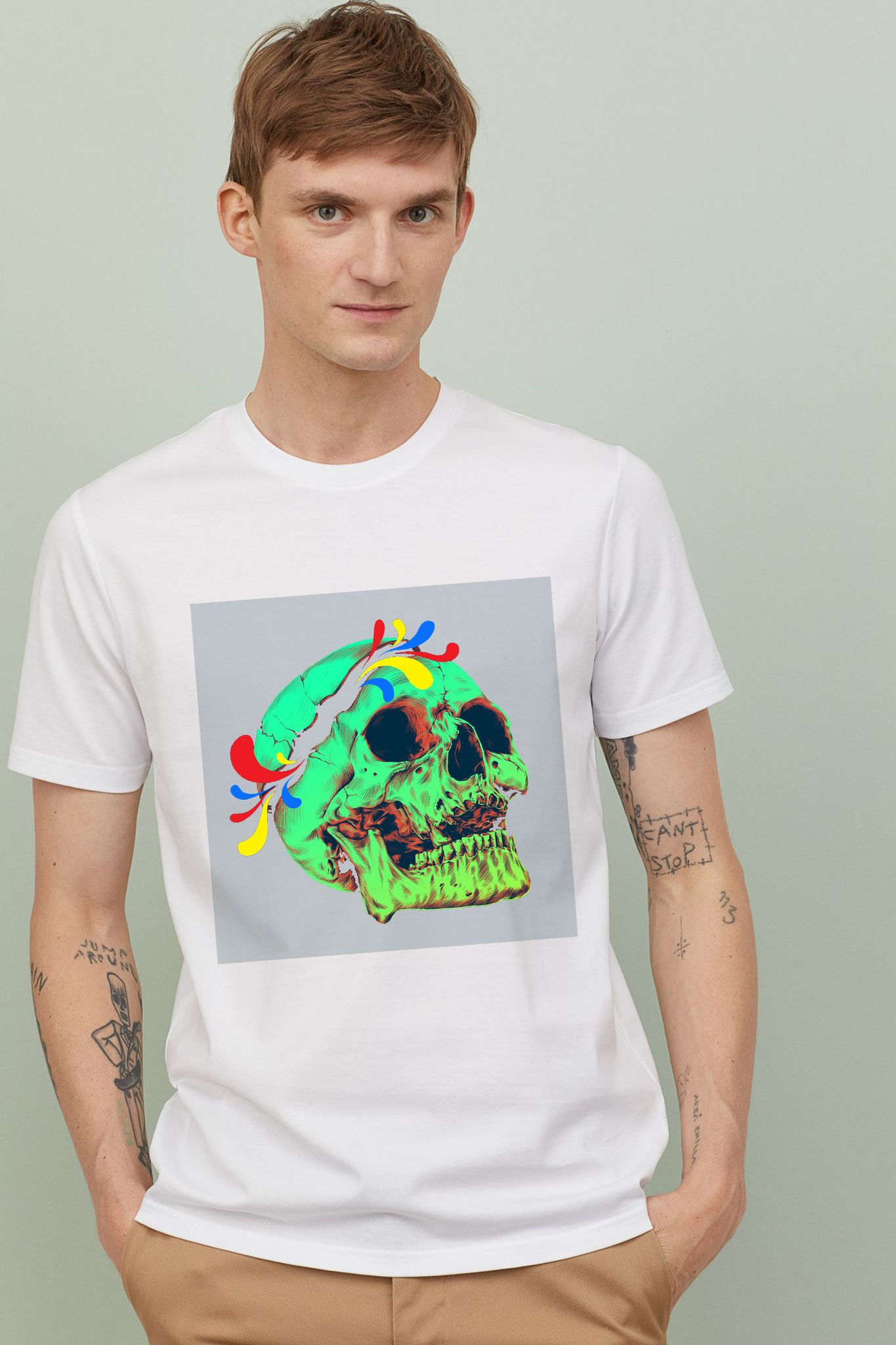 Men's White Printed T-Shirt