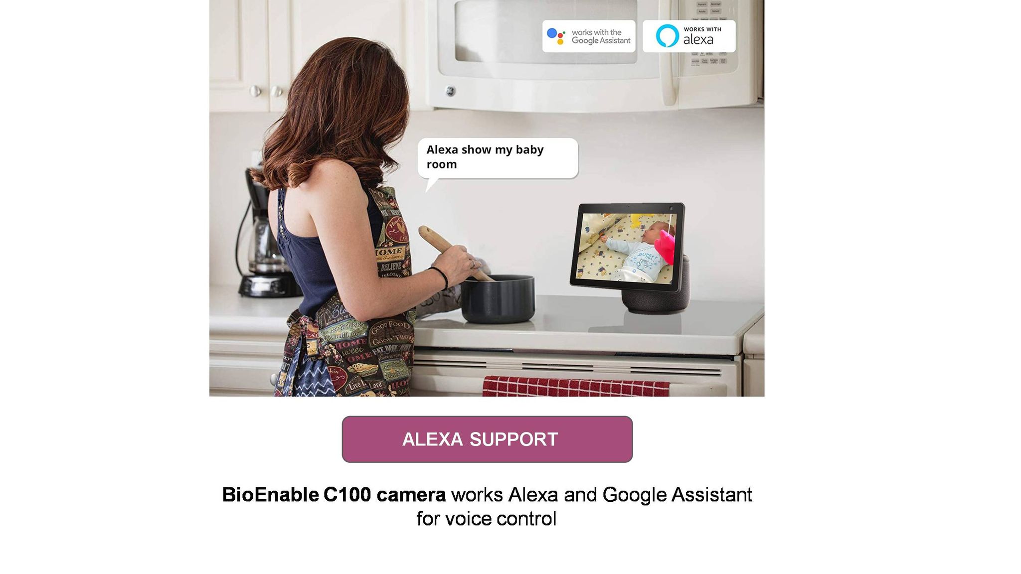 BioEnable C100 Smart WiFi Camera with Remote Monitoring, Day-Night Mode, Advanced Motion Detection, Micro SD Card Slot, Live Streaming, 2 Way Audio, Works with Android and iOS Smartphones