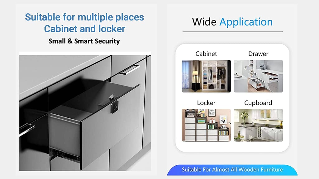 BioEnable L300 Fingerprint Cabinet Lock, Smart Biometric Cabinet Lock, Safety Electric Fingerprint Lock, Drawer Wardrobe Lock, Furniture Privacy Lock