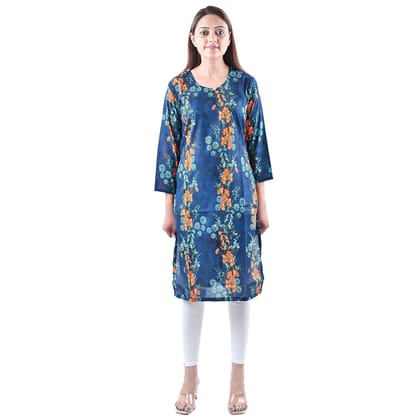 falah Handicrafts Society Women's Rayon Fabric Stylish Floral Print Kurti (FHS/CL/23/18-2XL) Blue