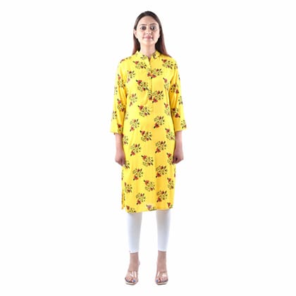 falah Handicrafts Society Women's Soft Cotton Fabric Round Collar Hand Block Printing Kurti (FHS/KU/23/02-2XL) Yellow
