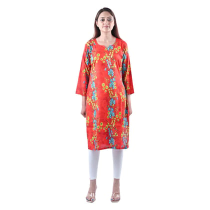 falah Handicrafts Society Women's Rayon Fabric Red Printed Stylish Kurti (FHS/KU/23/12-2XL)