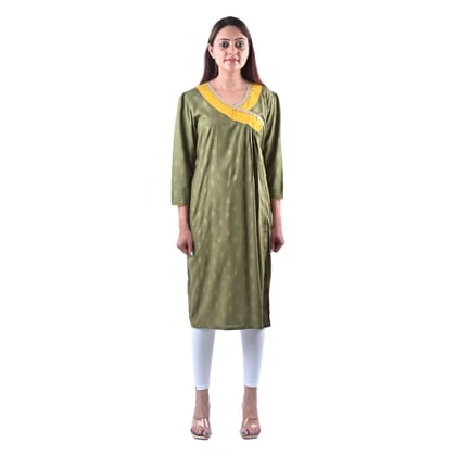 falah Handicrafts Society Women's Cotton Rayon Mix Fabric Block Printed Straight Kurta with Side Slit (FHS/KU/23/21-2XL) Green